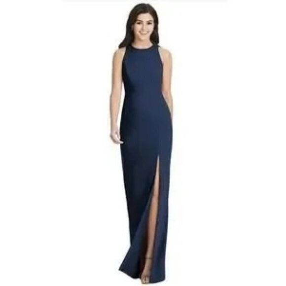 Dessy Womens Diamond Cutout Back Trumpet Gown with Front Slit Style 3029 NWT - Picture 6 of 6
